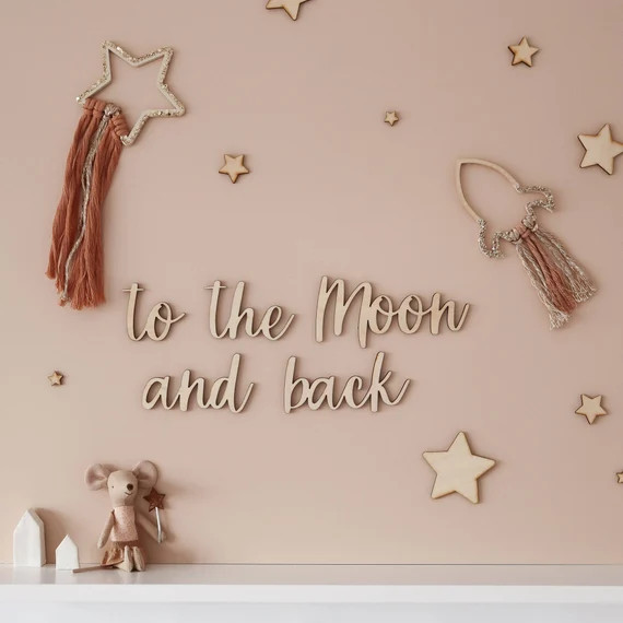 To the Moon and Back Kids Room Wooden Wall Quote - Etsy | Etsy (US)