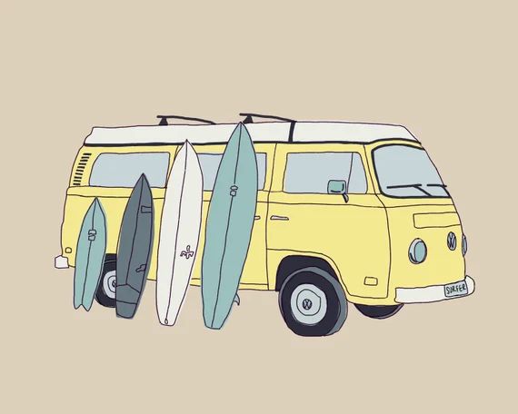 Surfboards with VW Van drawing digital download Surfer | Etsy | Etsy (US)