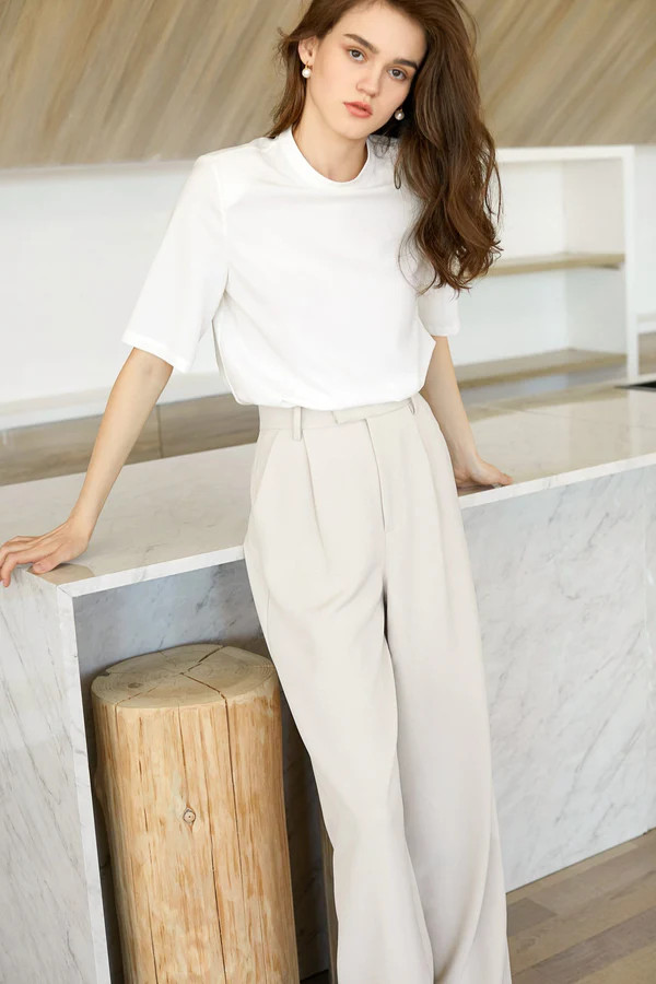 Business Essential Ivory Wide Slacks | J.ING