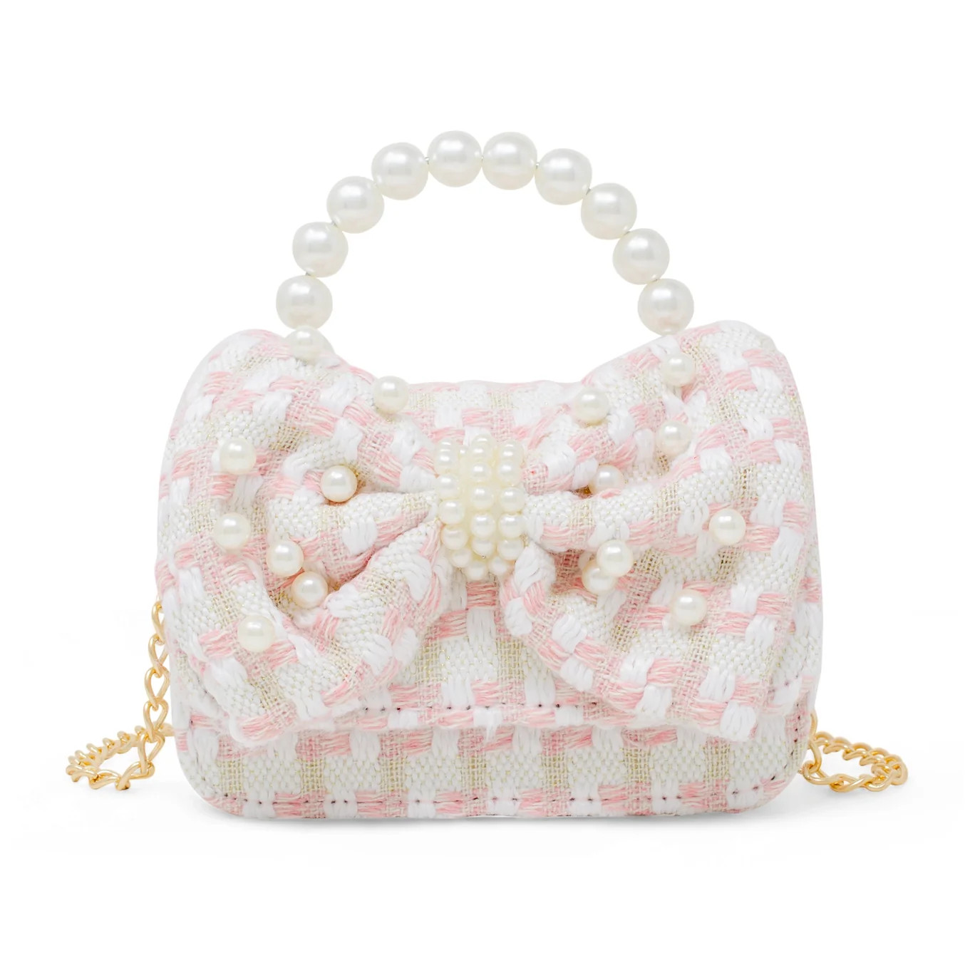 Zomi Gems Tweed Jumbo Pearl Bow Bag - Pink | JoJo Mommy