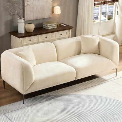 82.7" Modern Boucle Fabric Sofa with Thickened Cushions, Curved 3-Seater Couch for Living Room & Bedroom | Target