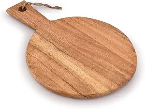 Round Acacia Wood Cutting Board with Handle for Chopping and Serving Charcuterie, Cheese, Pizza, ... | Amazon (US)