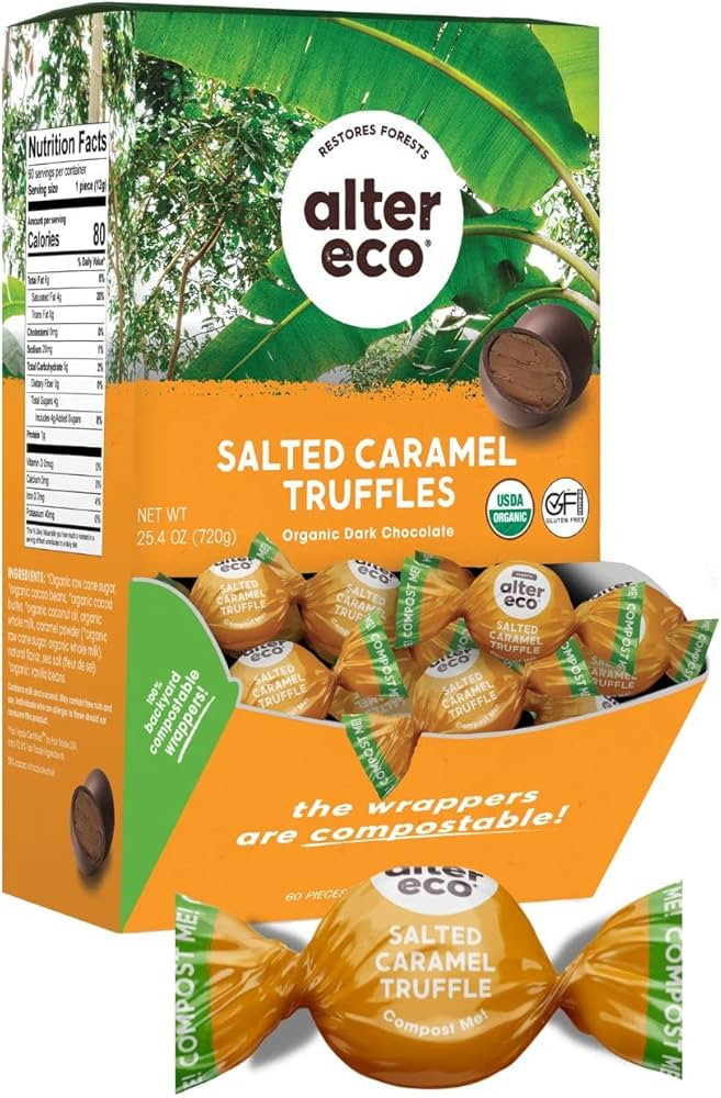 Alter Eco | Salted Caramel Truffles | 58% Pure Dark Cocoa, Fair Trade, Organic, Non-GMO, Gluten-F... | Amazon (US)
