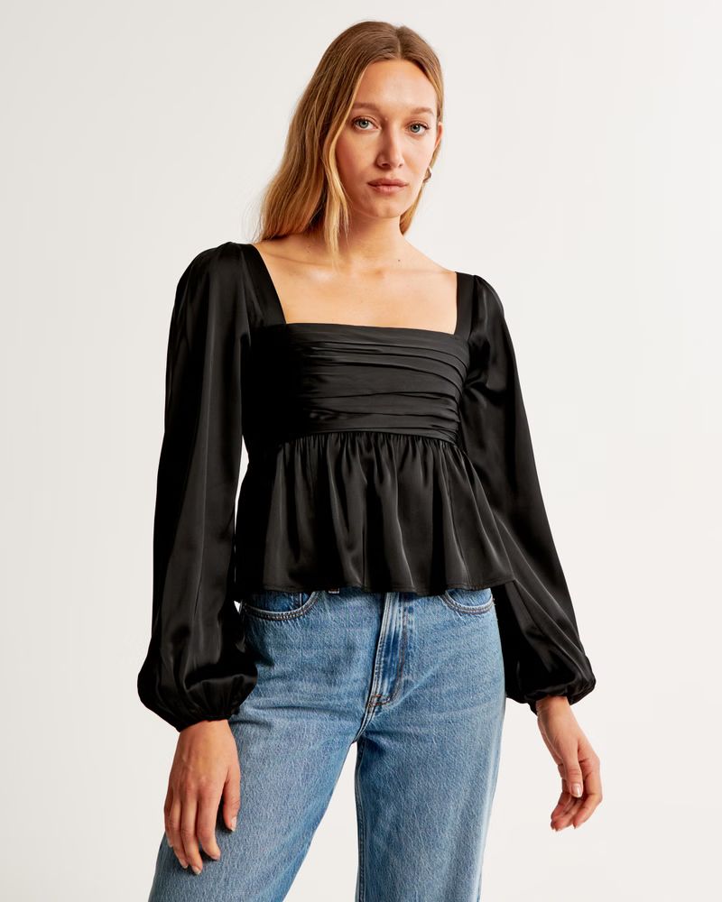 Women's Emerson Satin Long-Sleeve Top | Women's Tops | Abercrombie.com | Abercrombie & Fitch (US)