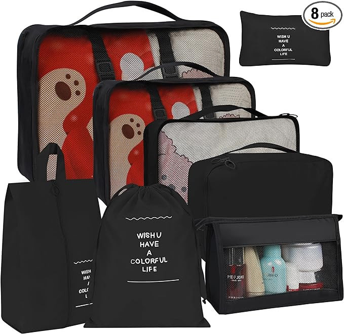 8 Set Packing Cubes for Suitcases, kingdalux Lightweight Travel Luggage Packing Organizers with C... | Amazon (US)