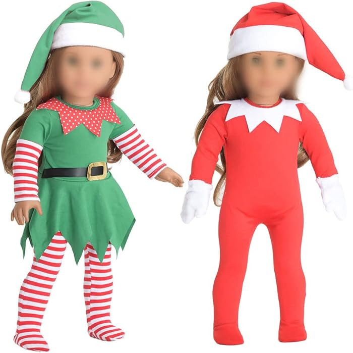 18 inch Christmas Doll Clothes, 18 inch Christmas Elf Clothing Costume Santa's Little Helper Outf... | Amazon (US)