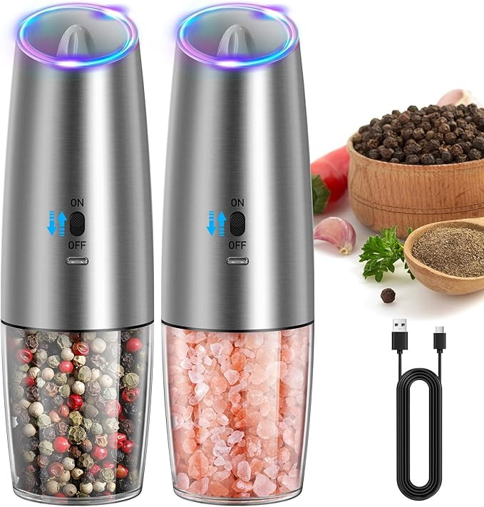 CIRCLE JOY Rechargeable Gravity Electric Salt and Pepper Grinder Set, Stainless Steels Salt and P... | Amazon (US)