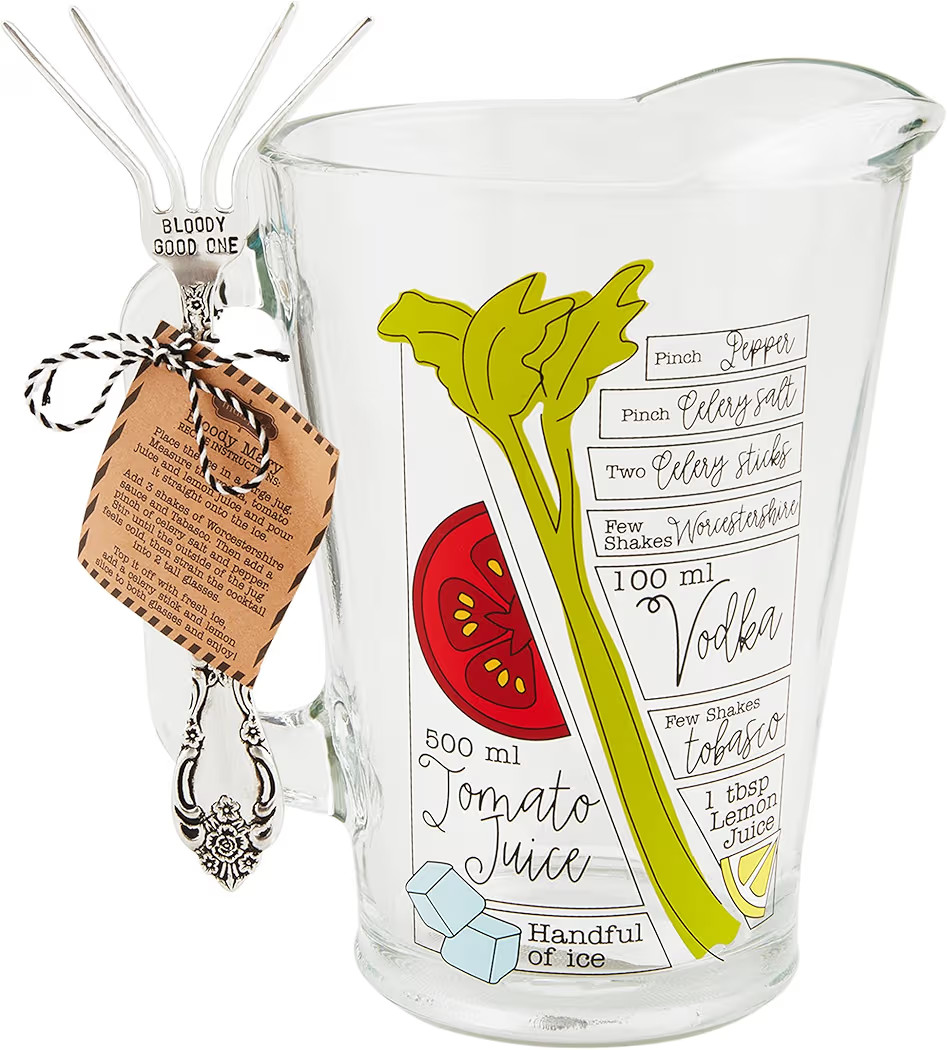 Mud Pie Glass Bloody Mary Pitcher; pitcher 60 oz | fork 8" | Amazon (US)