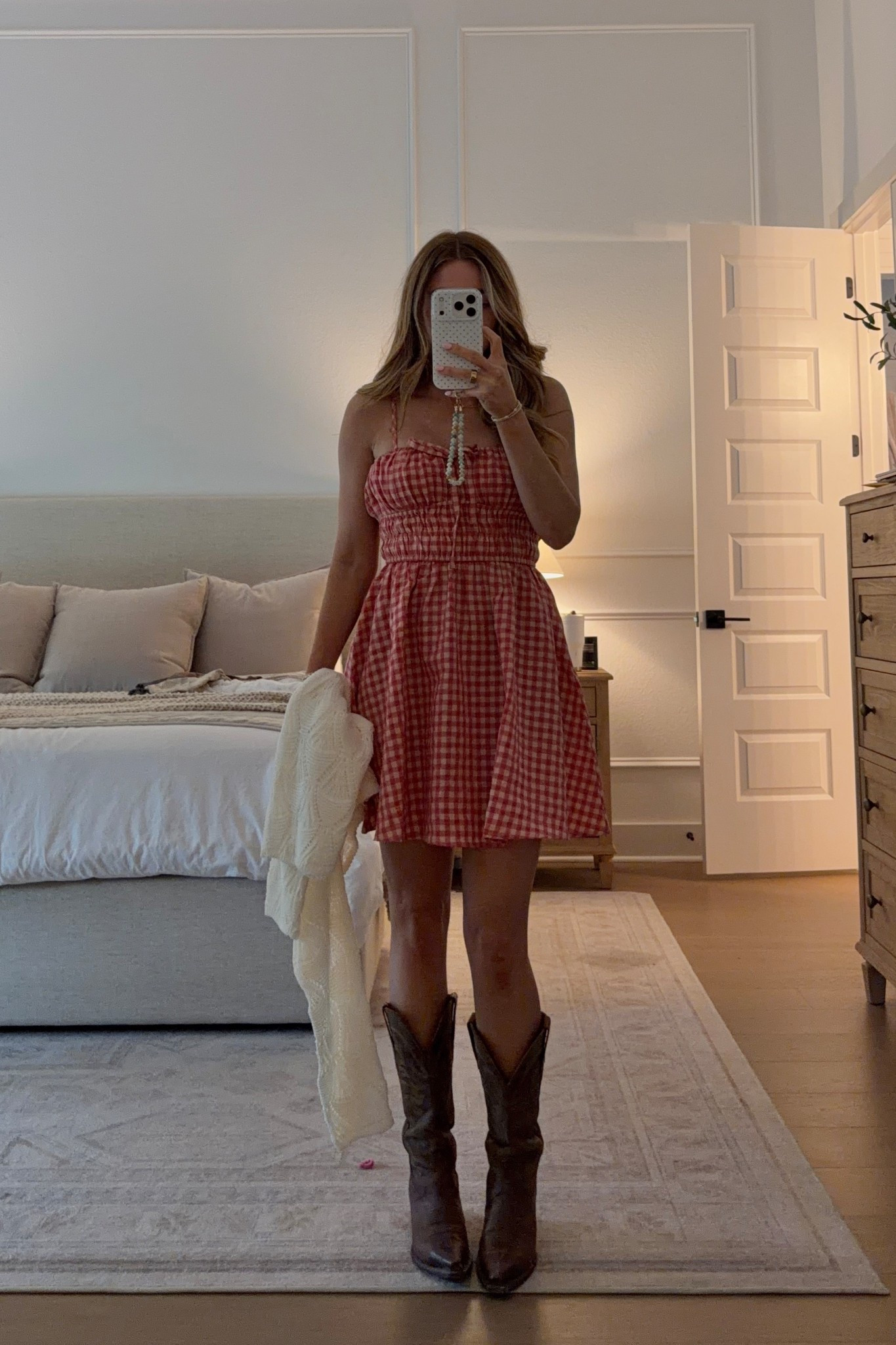 me & lucy’s baseball outfits! i’m wearing an xs in my a dress (code: MICHELEJ40 until 4/13) and xs in my white sweater— (linked similars) exact one is from pink lily, but old! code MICHELE works on the pink lily website tho 🫶🏼