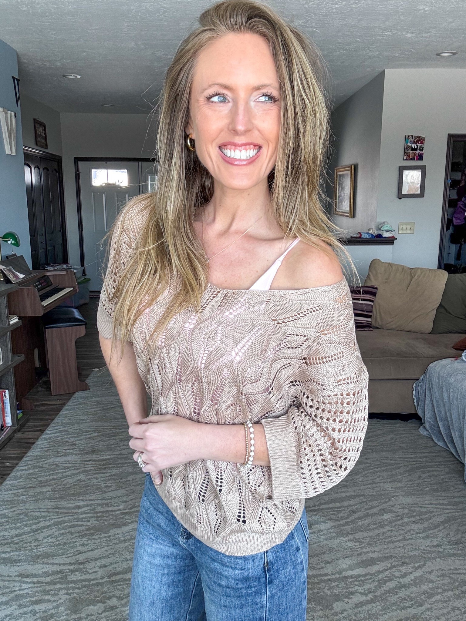 Loving this lightweight crocheted sweater for summer! 🤎 Perfect as shown with a tank or with your favorite swimsuit! ☀️ 

As an Amazon Influencer I earn commission on qualifying purchases.

Knit sweater, coverup top, summer fashion, resort wear, spring fashion 2026, mom style 

#LTKMidsize #LTKOver40 #LTKmomlife