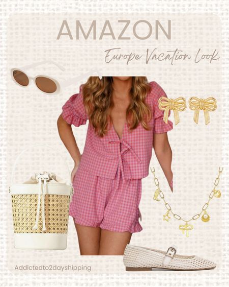 AMAZON Europe vacation look
I am loving this trendy gingham ruffle boxer shorts and ruffle short sleeve bow tie top 2 piece set! I paired it with a leather and straw bucket bag, woven mesh ballet flats, cream oval retro sunglasses, gold bow earrings, gold charm necklace.



#LTKFindsUnder100 #LTKSeasonal #LTKStyleTip