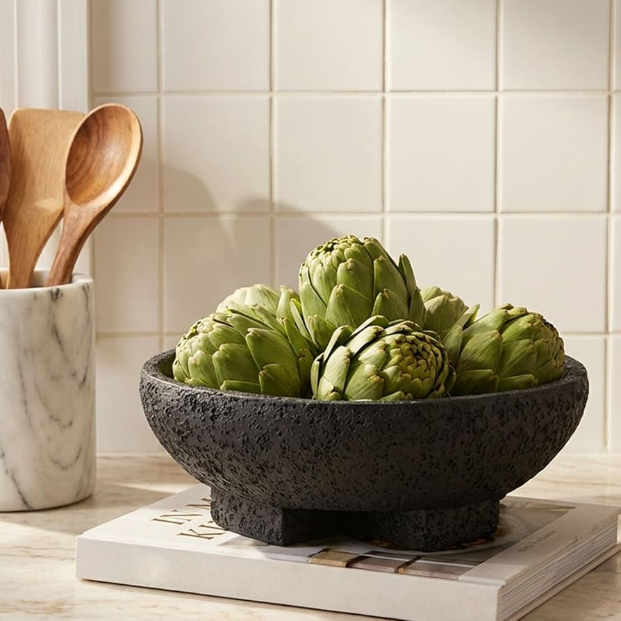 FESTGLOX Black Decorative Bowl, Large Fruit Bowl for Kitchen Counter | Amazon (US)