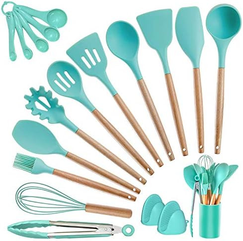 Kitchen Utensils Set Silicone Cooking Utensils - SZBOB Heat Resistant Kitchen Tools Wooden Handle... | Amazon (US)