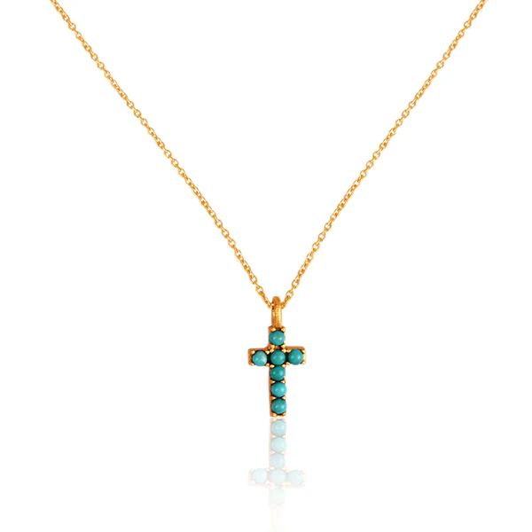 Dainty Turquoise Cross Necklace | Christina Greene 