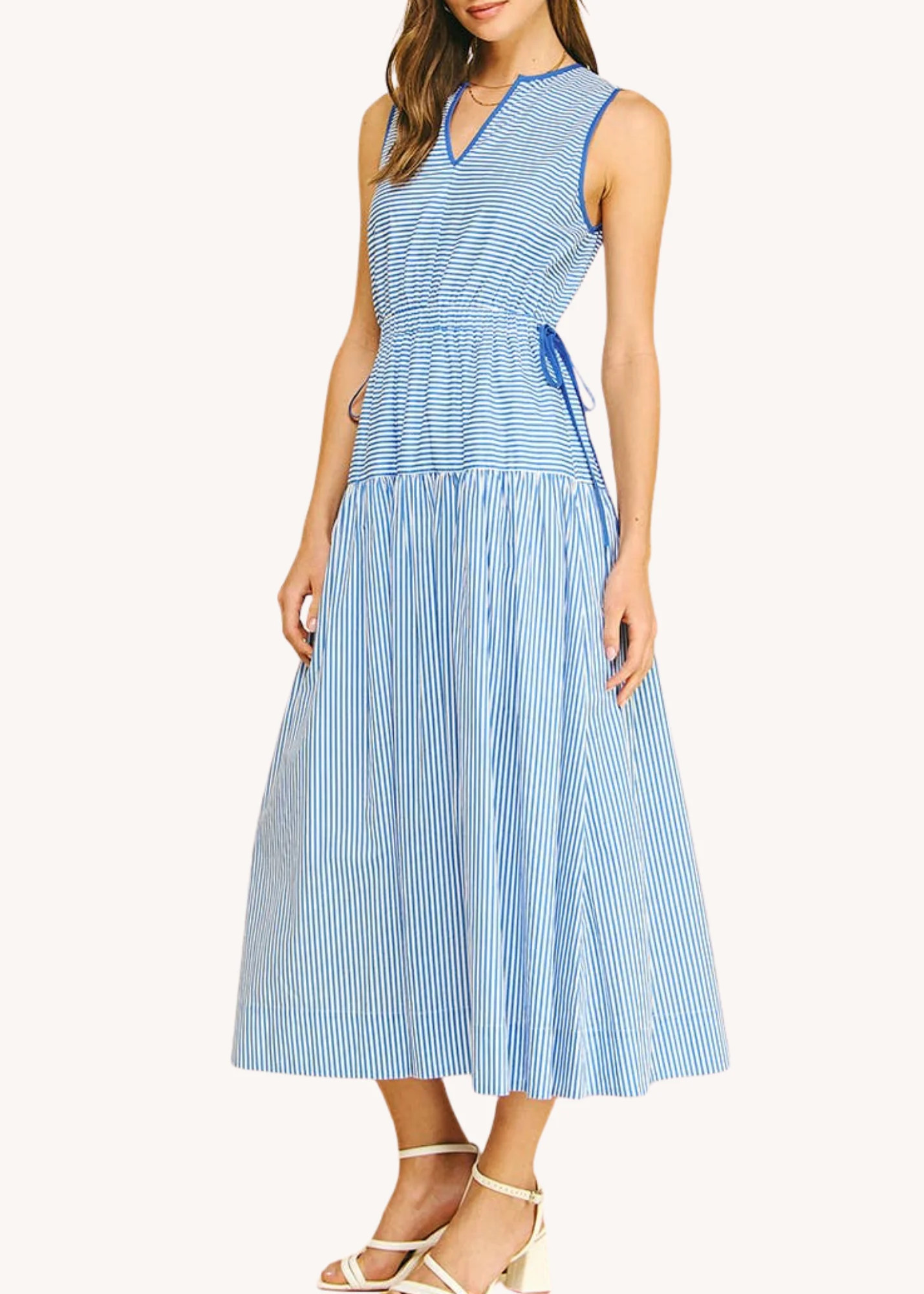 Lauren Cotton Midi Dress in Blue | Poppy and Pink