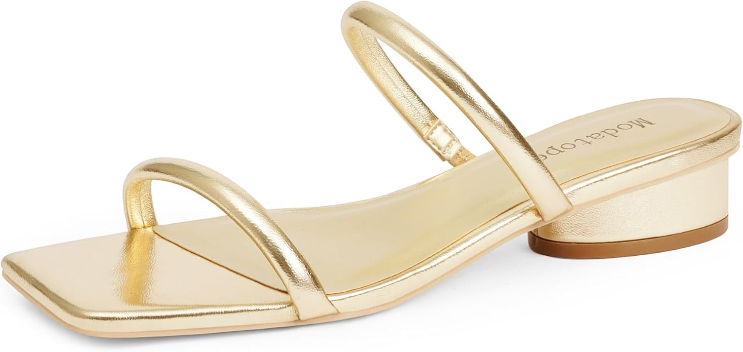 Modatope Square Open Toe Heeled Sandals Women Two Strap Chunky Heel Sandals for Women Low Block H... | Amazon (US)