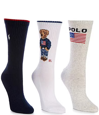 Polo Ralph Lauren Core Flag Bear Crew Socks 3 Pack - White Assorted | Dillard's