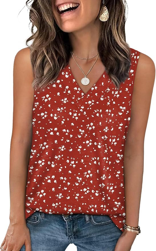 WIHOLL Tank Tops for Women Summer V Neck T Shirts Trendy Sleeveless Basic Tees Fashion Clothing | Amazon (US)