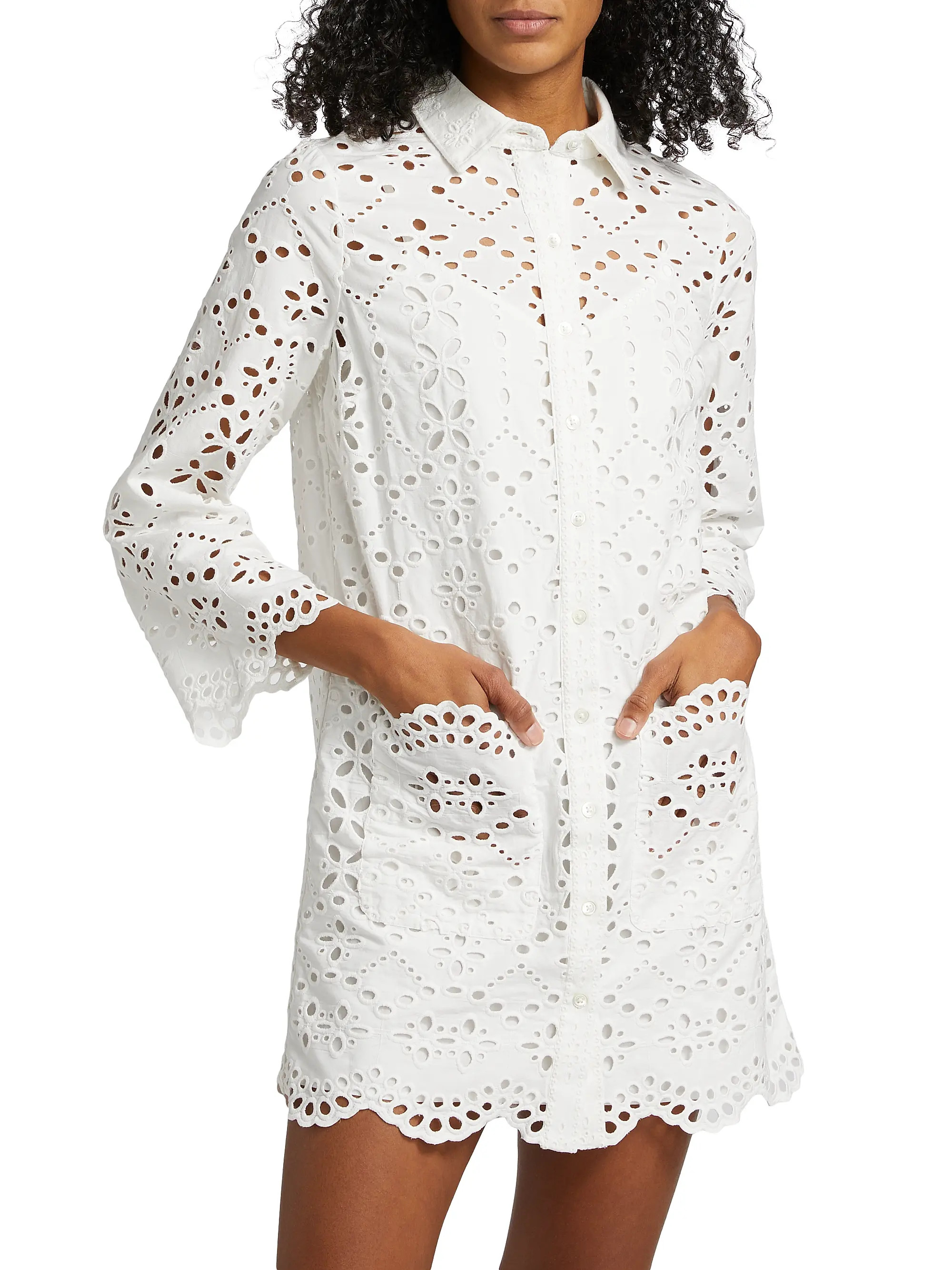 Veronica Beard Sumatra Eyelet Cotton Mini Shirtdress | Saks Fifth Avenue | Saks Fifth Avenue