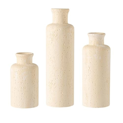 WUUAHOME Flower Vase Set, Stone Look, 3 PCS Small Decorative Bud Vases for Pampas Grass, Farmhouse Decor, Kitchen, Living Room, Bathroom, Bedroom, Office, Shelf Centerpiece Table Decoration (Yellow) | Amazon (US)