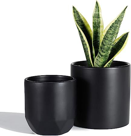 POTEY 053702 Ceramic Plant Pots Indoor Set of 2-6 inch Modern Large Cylinder Planter + 4.8 inch M... | Amazon (US)