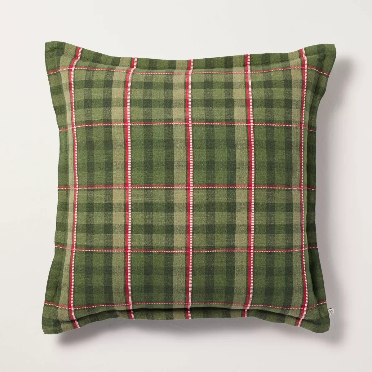 24"x24" Throw Pillow with Top Stitch Green Plaid - Hearth & Hand\u2122 with Magnolia | Target