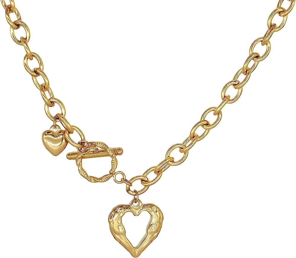 Jean Beau Chunky Heart Chain Necklace for Women - Fashion Statement Teen Girl Cool Punk Drop Pend... | Amazon (US)