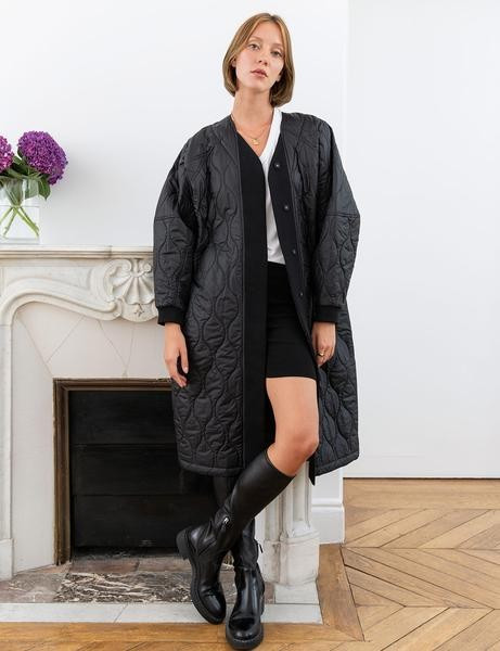 Black Long Quilted Padded Jacket | Pixie Market