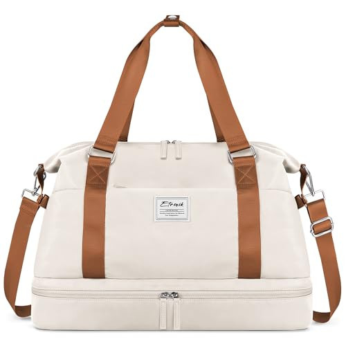 ETRONIK Weekender Bags for Women, Large Travel Bag with Shoes Compartment & Wet Pocket, Duffel Bag with Trolley Sleeve for Personal Item Travel, Overnight Carry on Bag, Beige, LXB023 | Amazon (US)