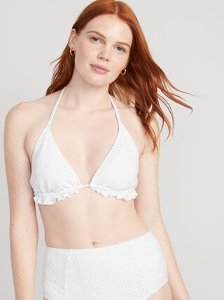 Eyelet-Embroidered Triangle Halter Bikini Swim Top for Women | Old Navy (US)