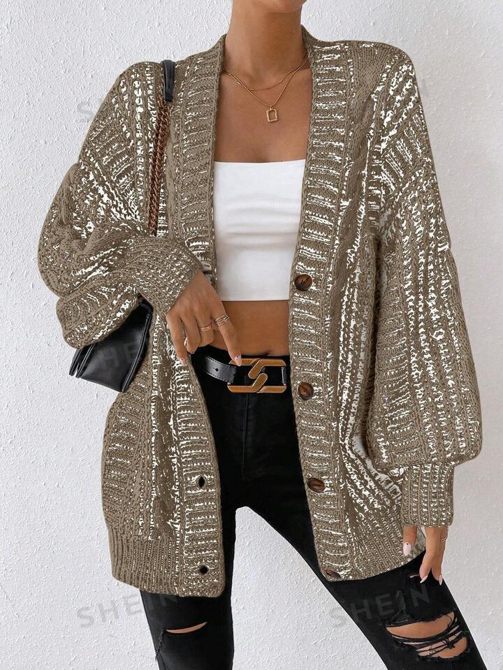 SHEIN Essnce Button Front Drop Shoulder Cardigan | SHEIN