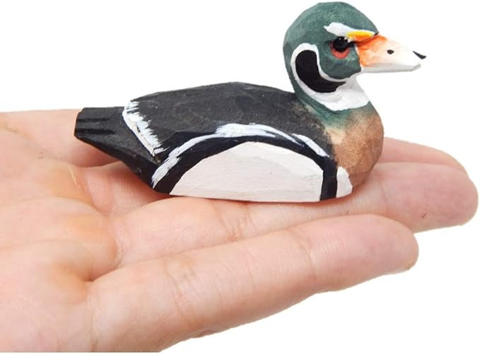 Wood Duck Drake Figurine - Wooden Miniature Bird Statue Handmade Carving Home Decor Decoration De... | Amazon (US)
