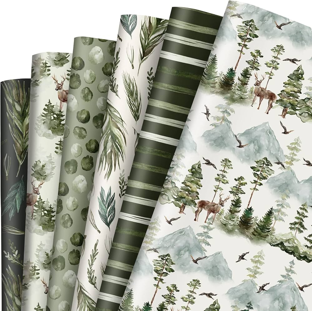 AnyDesign 12 Sheet Forest Theme Wrapping Paper Watercolor Woodland Gift Wrap Paper Bulk Green Tre... | Amazon (US)
