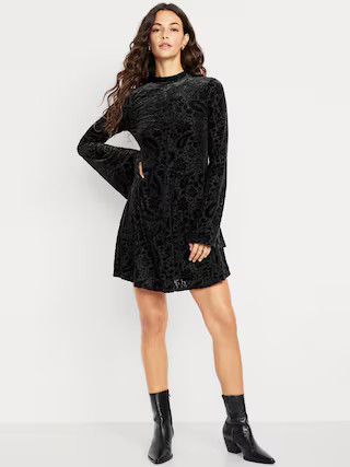 Long-Sleeve Velour Mini Dress | Old Navy (US)