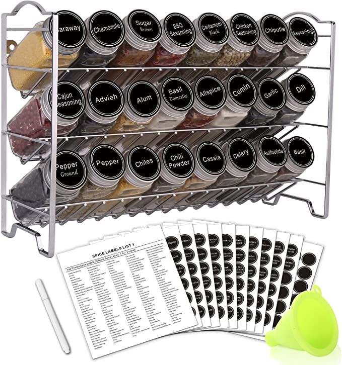 SWOMMOLY Spice Rack Organizer with 24 Empty Square Spice Jars, 396 Spice Labels with Chalk Marker... | Amazon (US)
