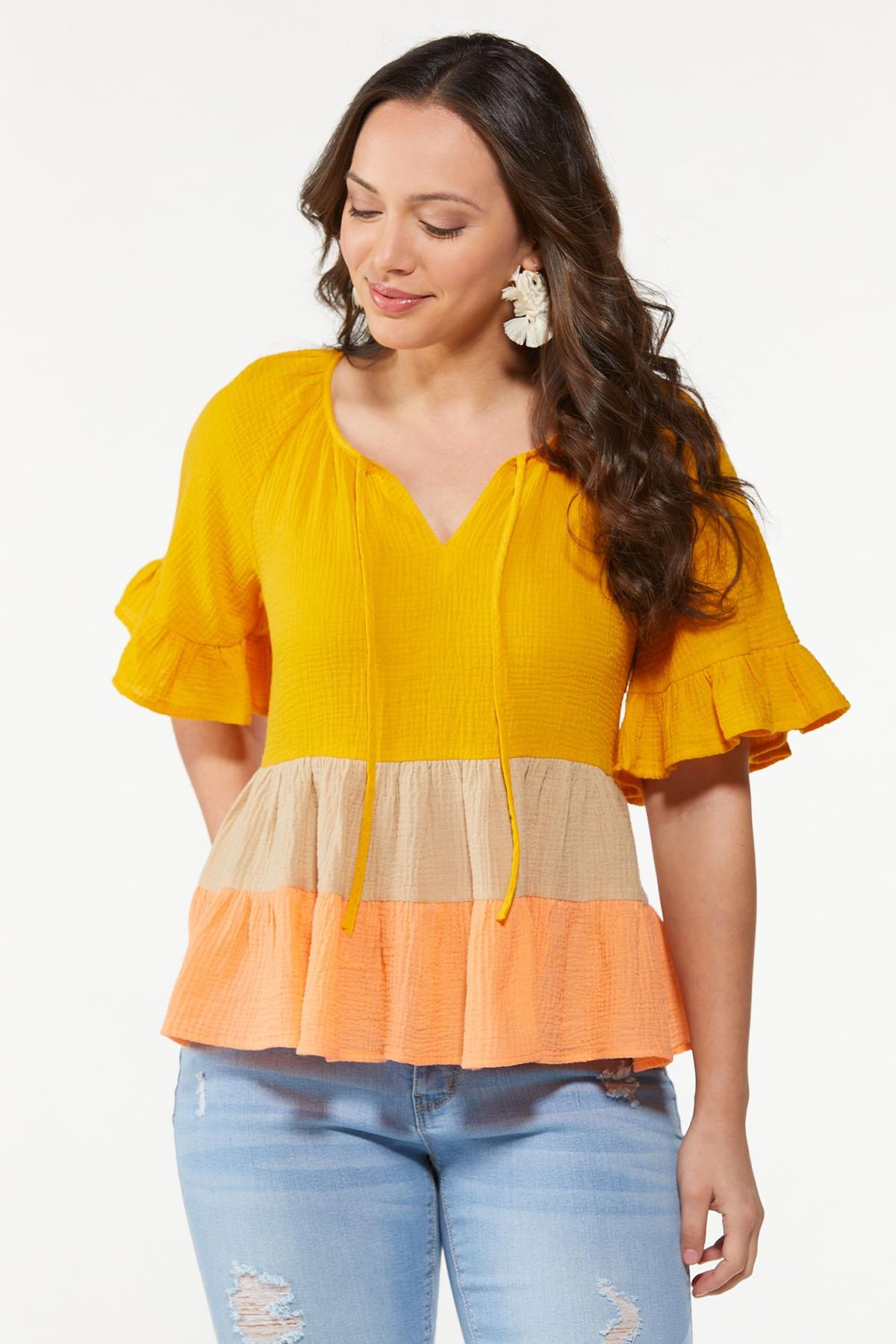 Tiered Colorblock Poet Top | Cato Fashions