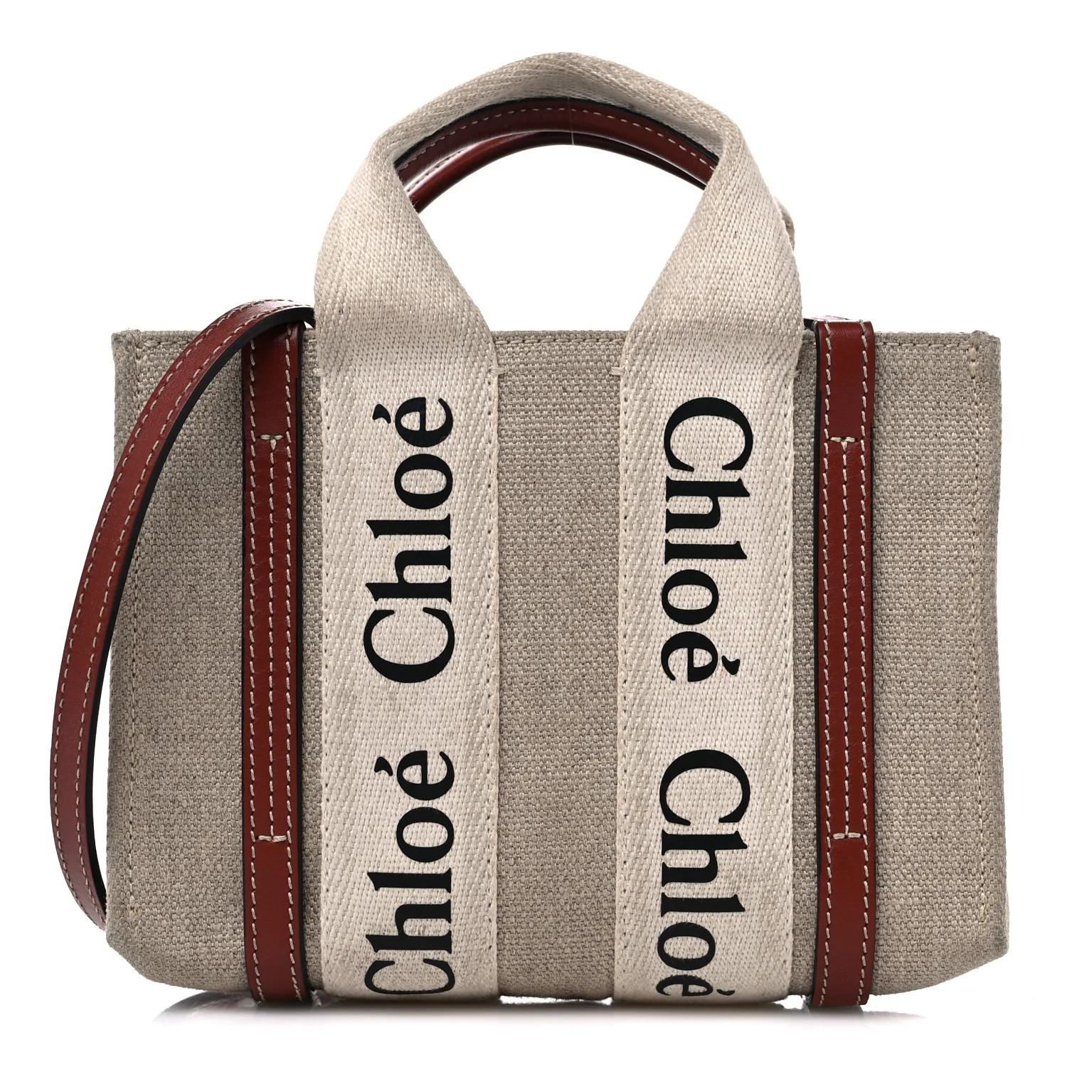 Cotton Calfskin Mini Woody Ribbon Tote White Brown | FASHIONPHILE (US)