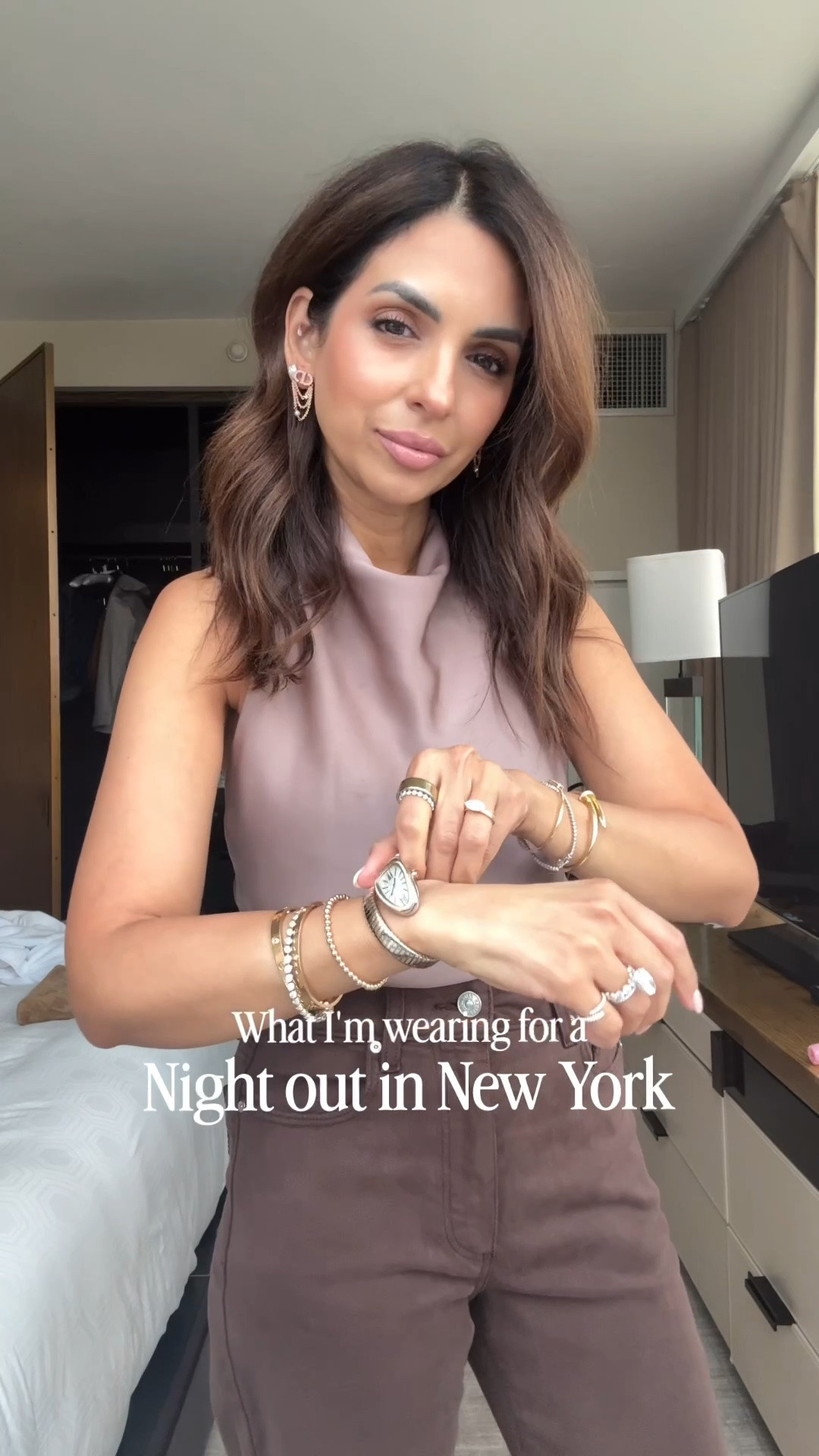 What I'm wearing for a night out in New York! 
Wearing an 2xs in this gorgeous satin top & 24 petite length in denim! Shoes run TTS

#LTKPetite #LTKOver40