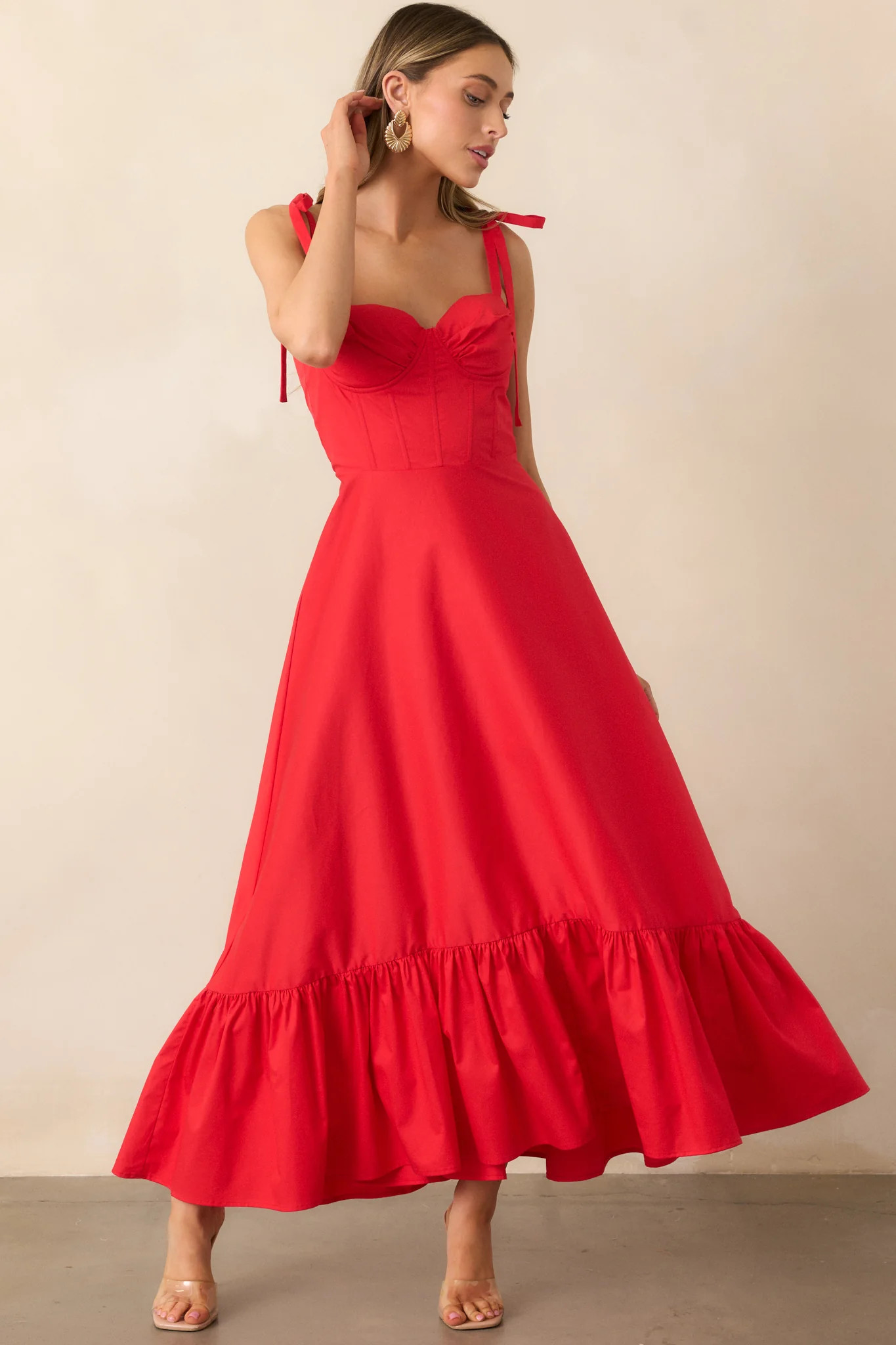 The Best Is Yet To Come Red Padded Bustier Maxi Dress | Red Dress