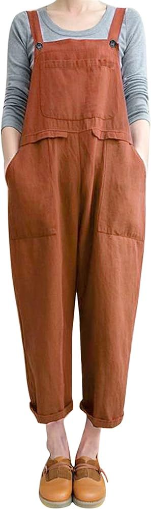 Yeokou Women's Loose Baggy Linen Cotton Summer Overalls Jumpsuits Harem Pants | Amazon (US)