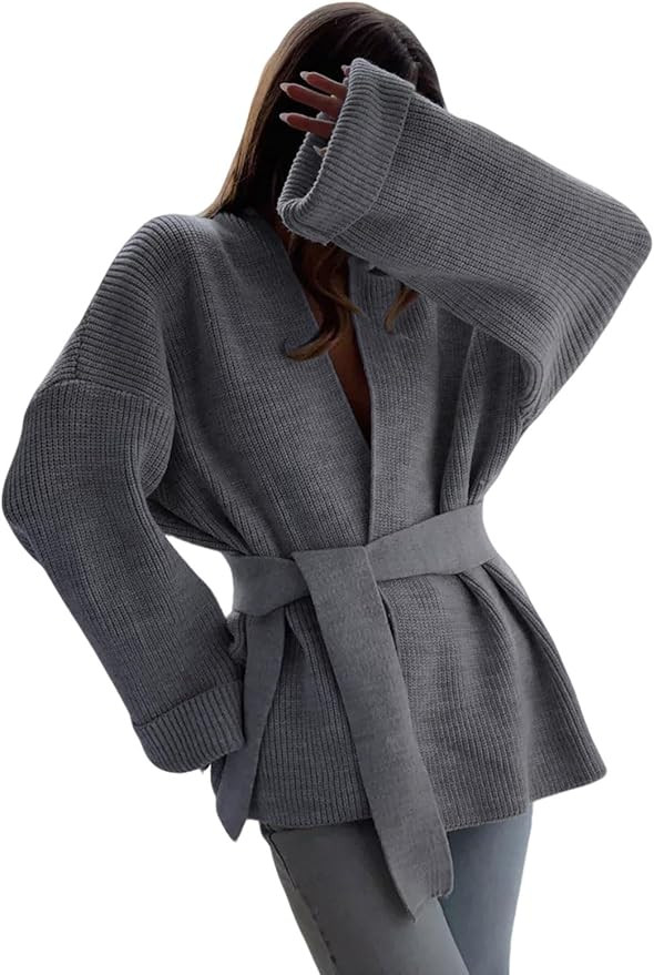 utcoco Womens Oversized Knit Cardigan Belted Wrap Sweater Long Sleeve Loose Fit Open Front Coat f... | Amazon (US)