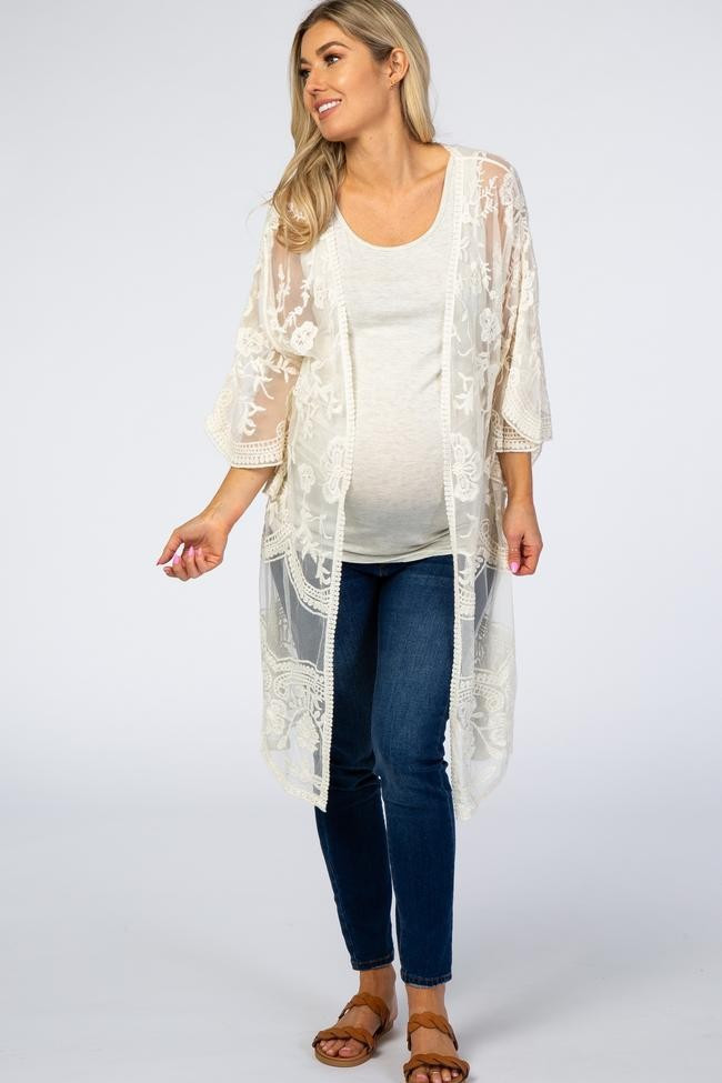White Lace 3/4 Sleeve Maternity Cover Up | PinkBlush Maternity