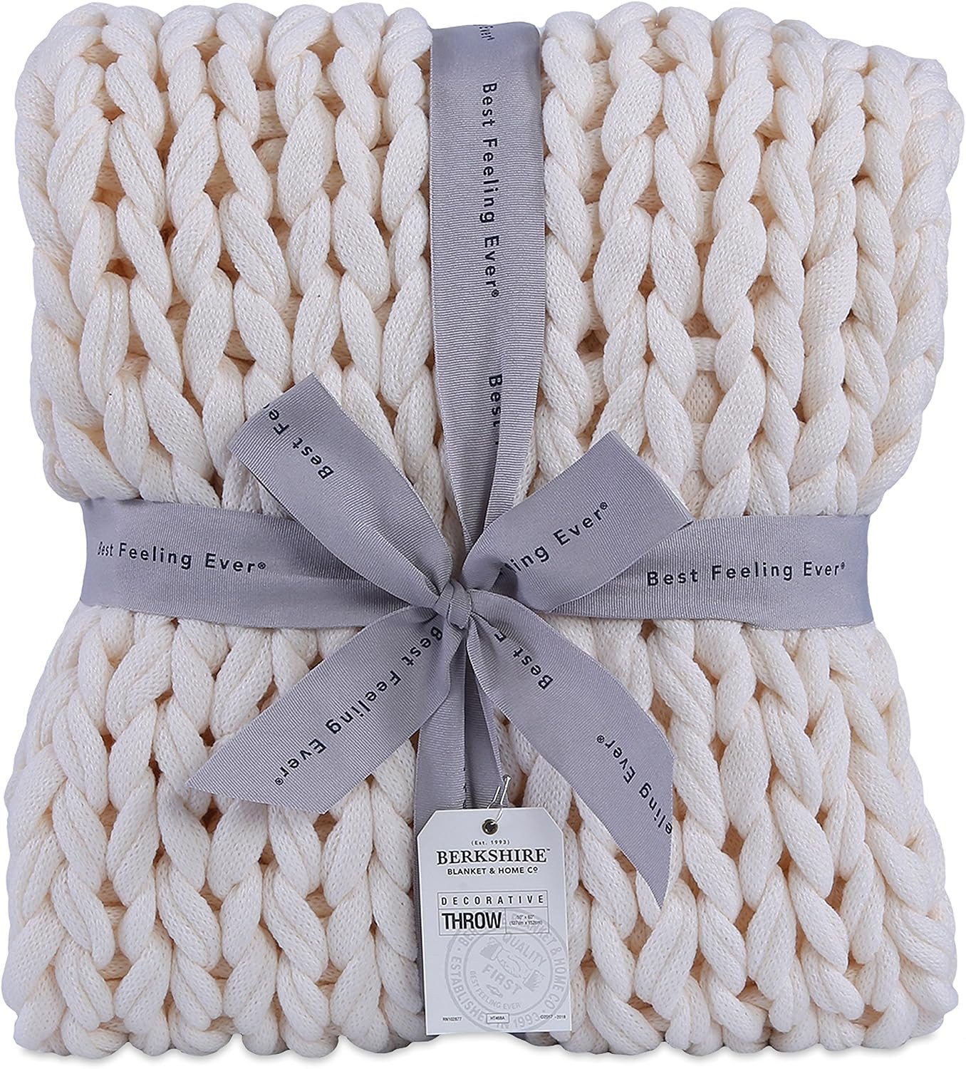 Berkshire Blanket Chunky Double Knit Luxury Soft Cozy Throw Blanket, Natural, 50" x 60" | Amazon (US)
