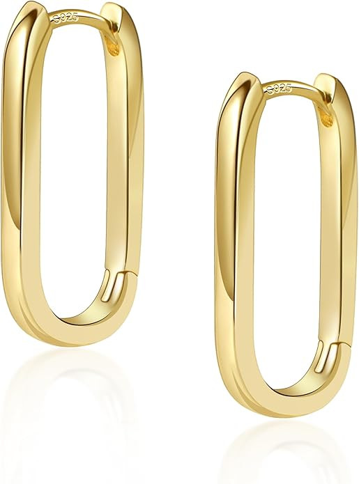 925 Sterling Silver Hoop Earrings for Women Trendy Small Square Hypoallergenic 14K Gold Plated Ho... | Amazon (US)