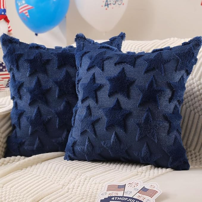 4th of July Pillow Covers 18x18 inch Set of 2 4th of July Decor Blue Stars Decoration Soft Plush ... | Amazon (US)