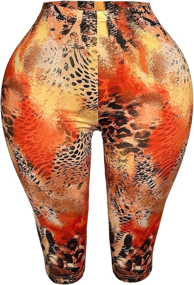 Women's Y2K Leopard Mesh Cropped Leggings 3/4 Length Club Capri Pants | Amazon (US)