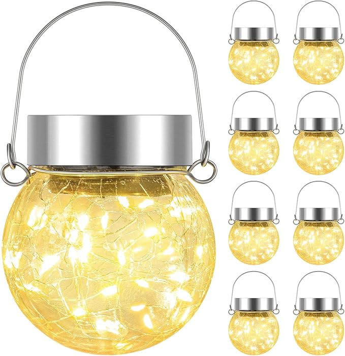 8 Pack Solar Hanging Lights Outdoor, Cracked Glass Solar Ball LED Lights, Solar Powered Globe Lig... | Amazon (US)