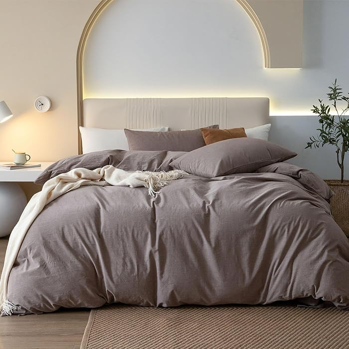 JIYUAN 100% Washed Cotton Duvet Cover Set 3 PCS Super King Plus, 1 Duvet Cover 120x120 Inches(Com... | Amazon (US)