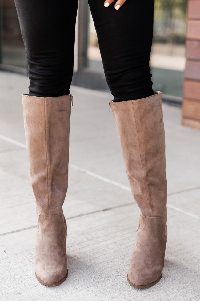 Susan Taupe Block Heel Tall Boots | Pink Lily