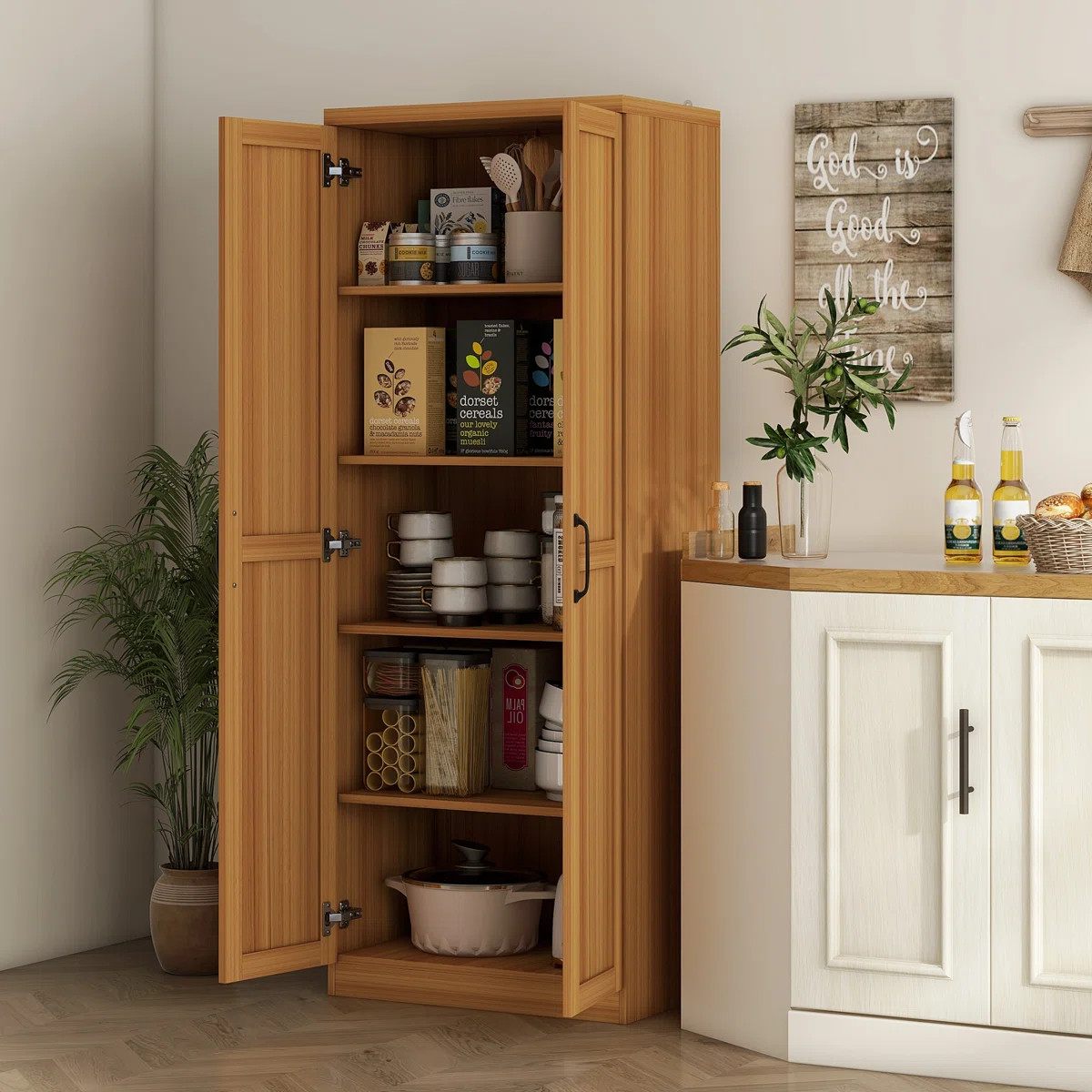 Buzia 63" 2-Door Kitchen Pantry, Freestanding Storage Cabinet with 5-tier Shelving and 2 Adjustab... | Wayfair North America